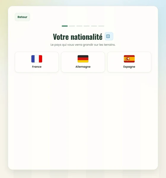 Choix de nationalité au début de Destiny Eleven
